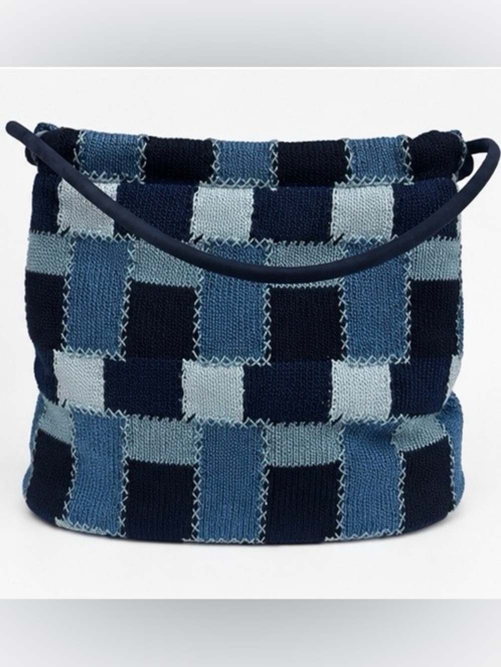 The Sak Blue Patchwork Knit Shoulder Bag Woven Crochet Boho Hobo Bag